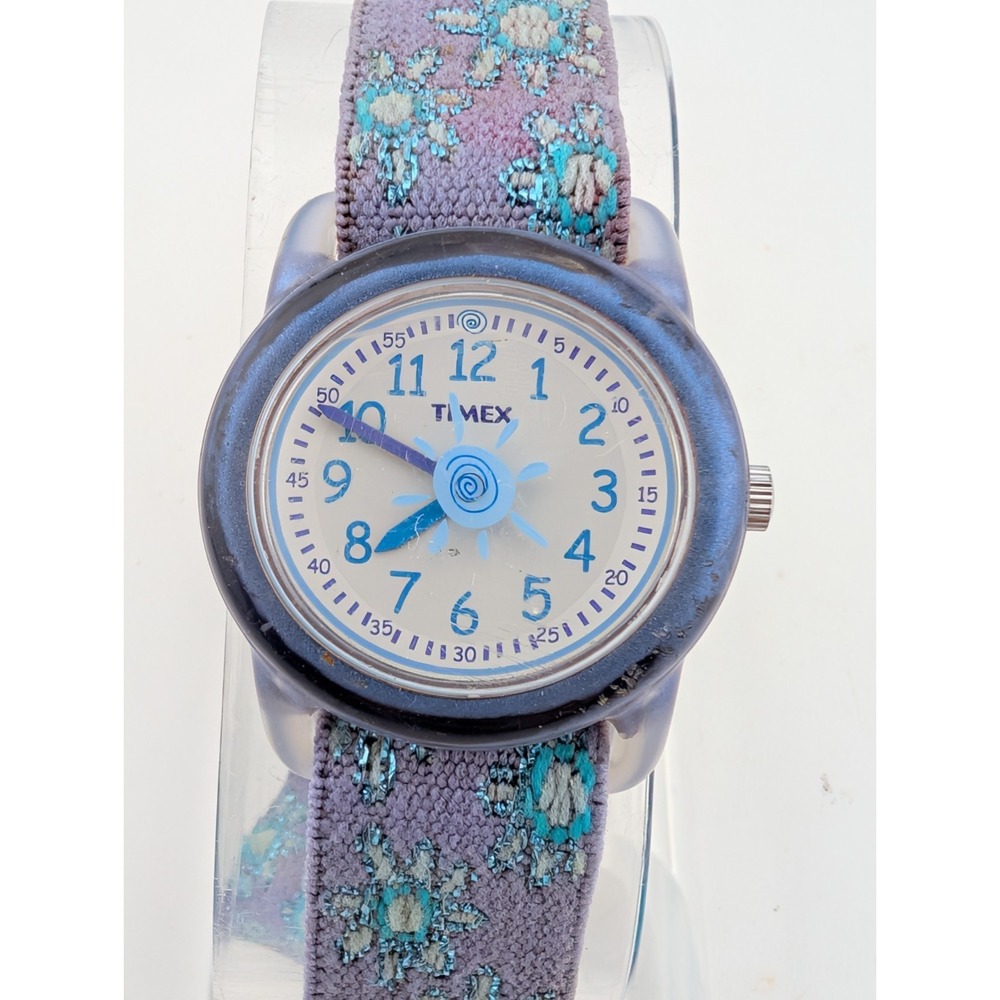 Timex Kids Watch 29mm Case Purple/Blue Elastic Band White Dial- New Battery